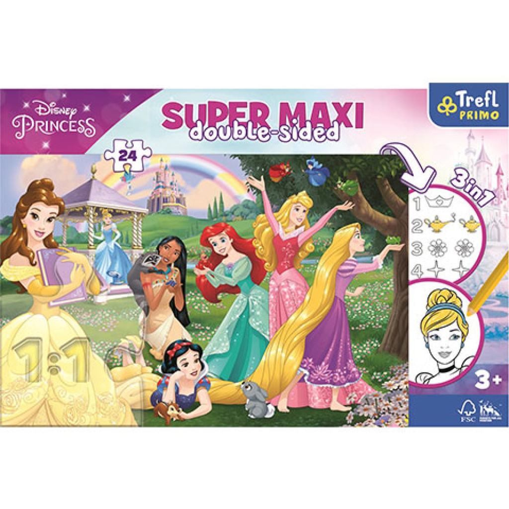 Disney+Prinzessinnen+SuperMaxi+beidseitiges+3-in-1+Puzzle+mit+24+Teilen