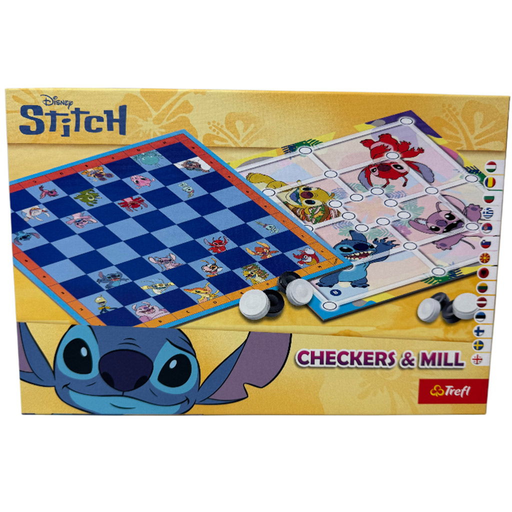 Disney Stitch: Dame und Mühle Gesellschaftsspiel – Trefl