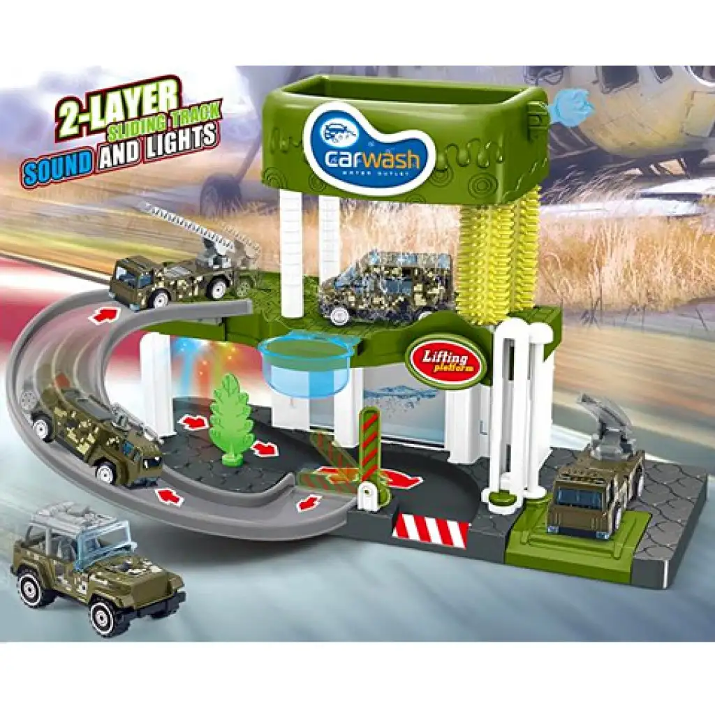 Doppeldecker-Autowaschanlage mit Militärfahrzeugen, Licht und Ton kép 2