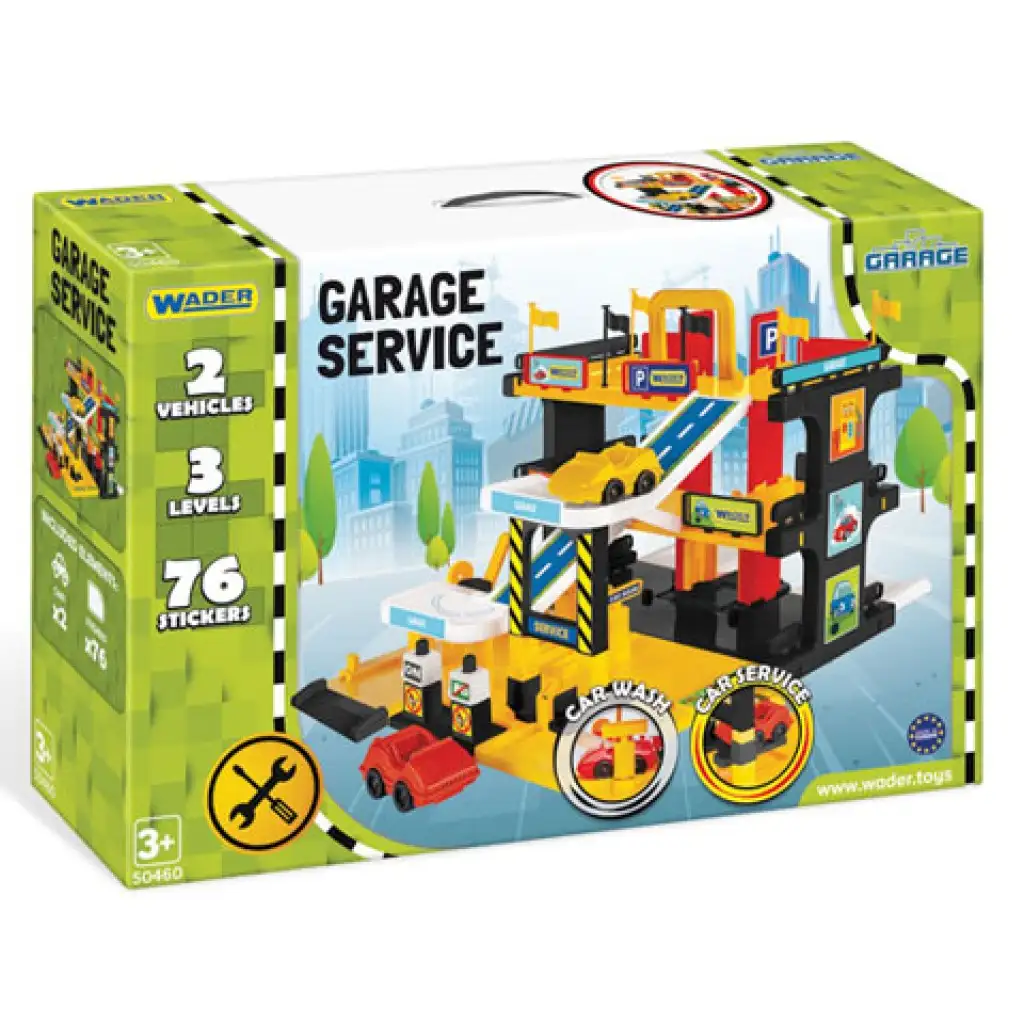 Dreistöckige Service-Garage mit Autos und Zubehör - Wader