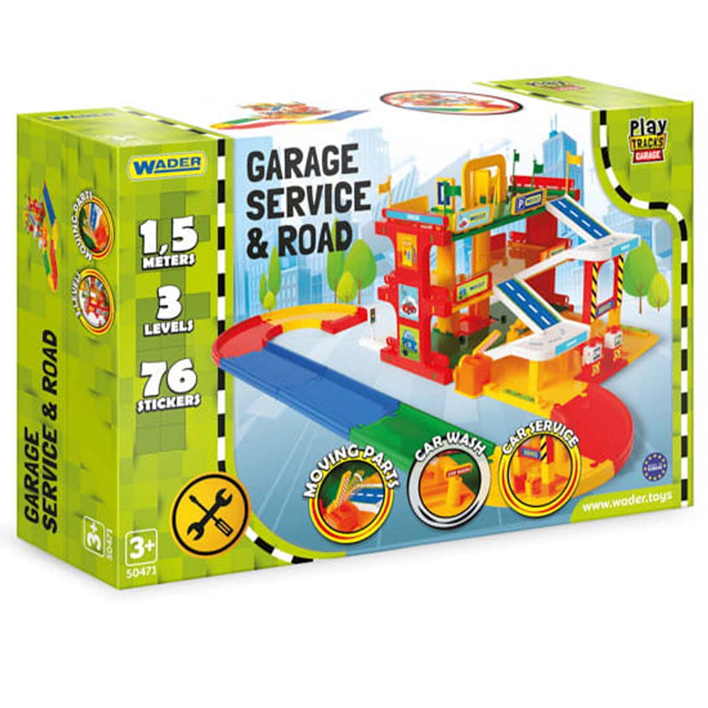 Dreistöckige Servicegarage mit Straße und Zubehör – Wader