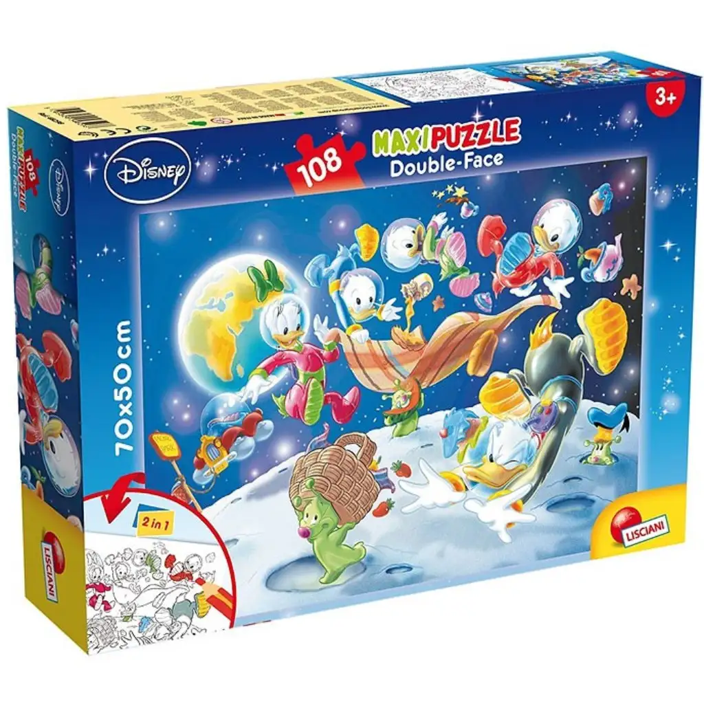 DuckTales: Donald im Weltall 2-in-1 Puzzle mit 108 Teilen und Malbuch 70x50cm – Lisciani kép 1