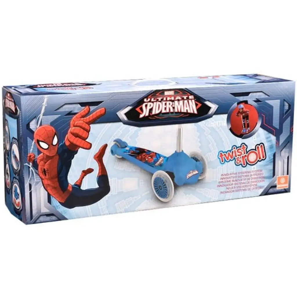 Ein kleiner Roller mit Doppellenkung vor Spiderman. kép 2