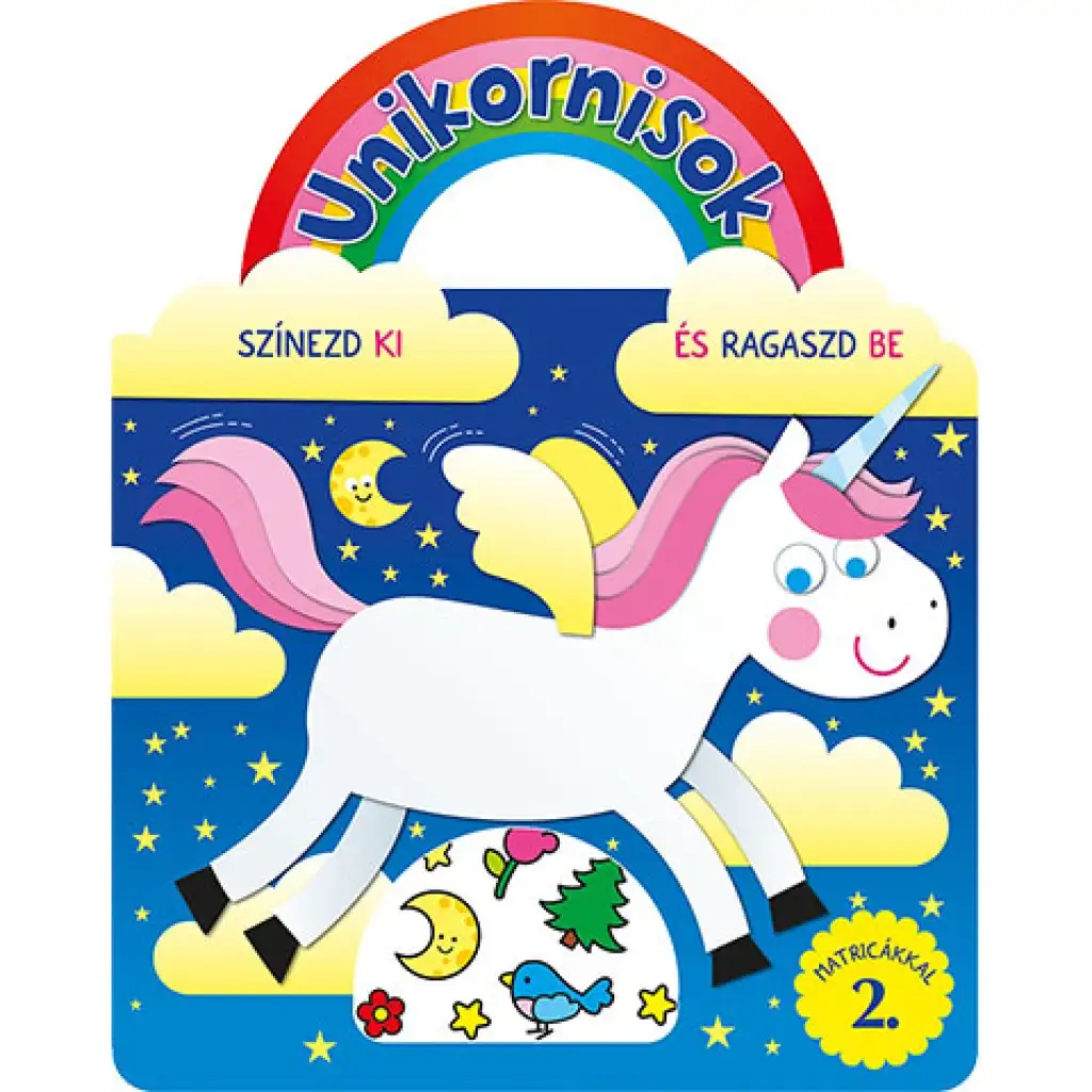 Einhörner - Male aus und klebe mit Aufklebern 2. Beschäftigungsheft