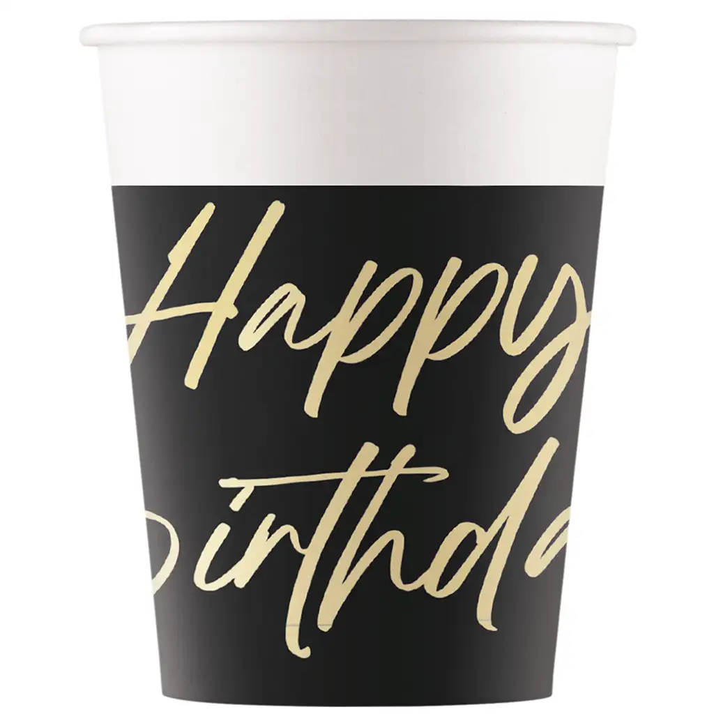 Elegantes Geburtstags-Pappbecher-Set mit „Happy Birthday“-Aufschrift, 8 Stück, 200 ml