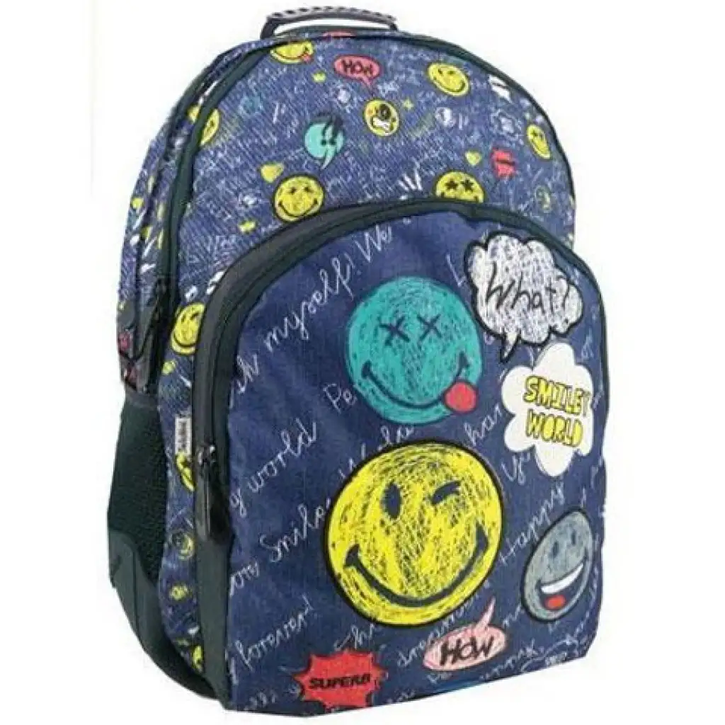 Emoji: Schulranzen mit Smiley-Muster, Rucksack 33x16x45cm