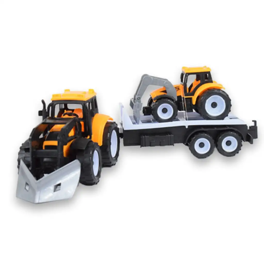 Engineering Truck: Zweiteiliges Arbeitsmaschinenset mit Holztransporter und Traktor mit Anhänger kép 4