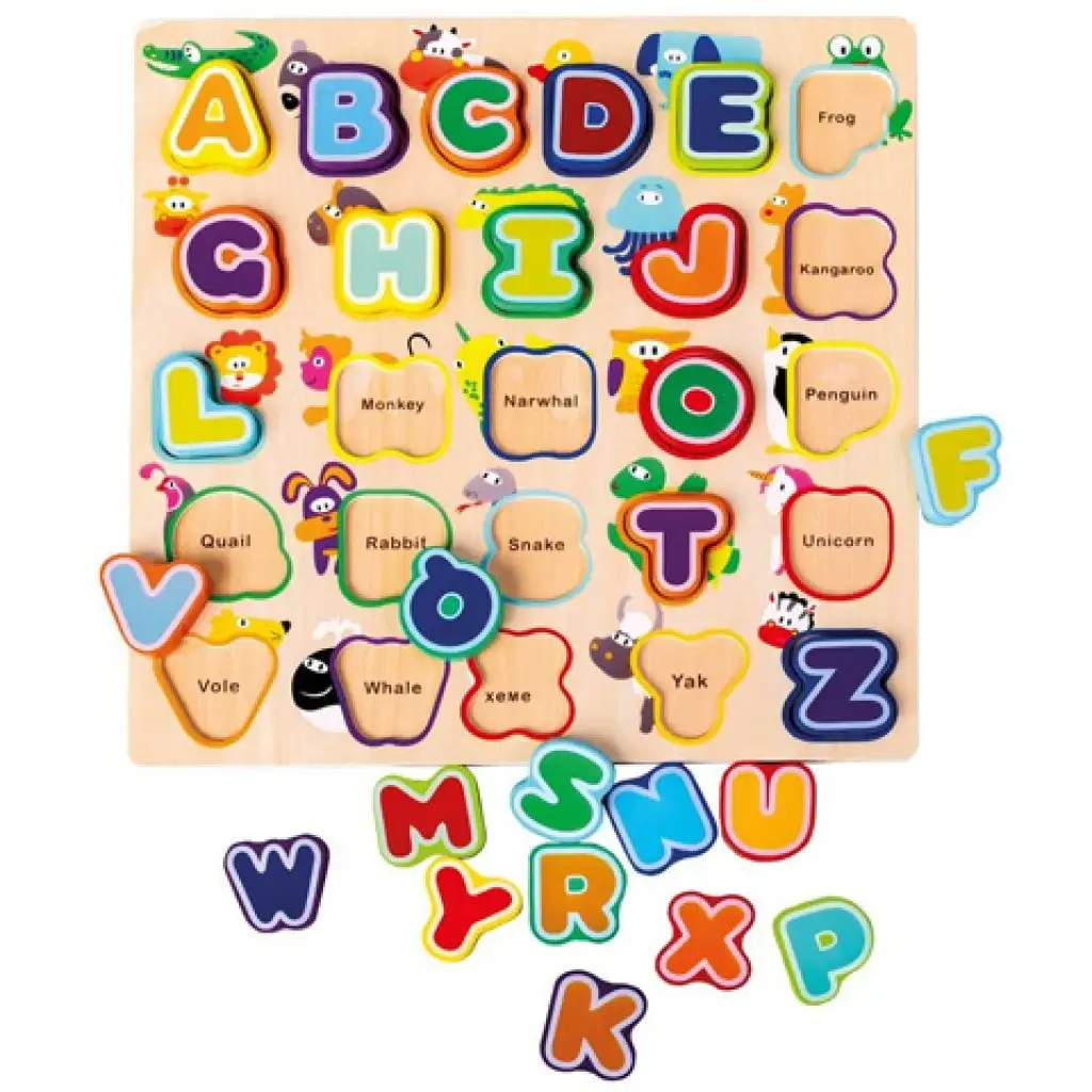 Englisches ABC-Holz-Puzzle-Spiel mit Tieren kép 2