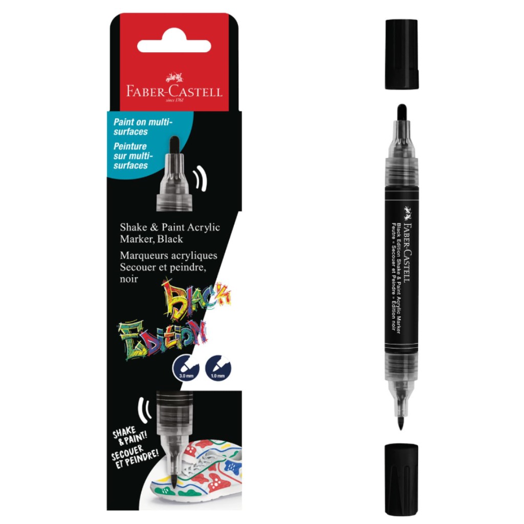 Faber-Castell: Black Edition Shake & Paint doppelseitiger schwarzer Marker mit 3 mm und 1 mm Spitze