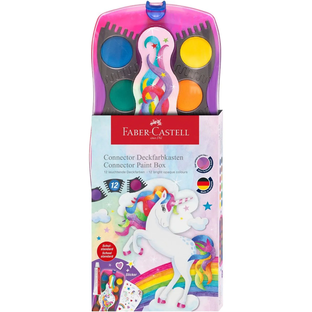 Faber-Castell: Connector 12-teiliges Wasserfarbenset mit zusammensteckbaren Paletten, Einhorn-Design
