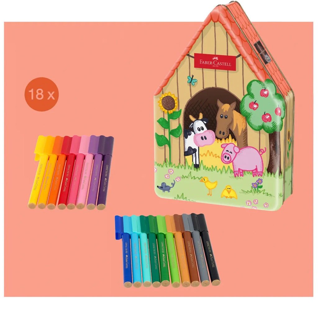 Faber Castell: Connector Filzstift-Set, 18 Stück, im Metall-Etui mit Bauernhof-Motiv kép 2