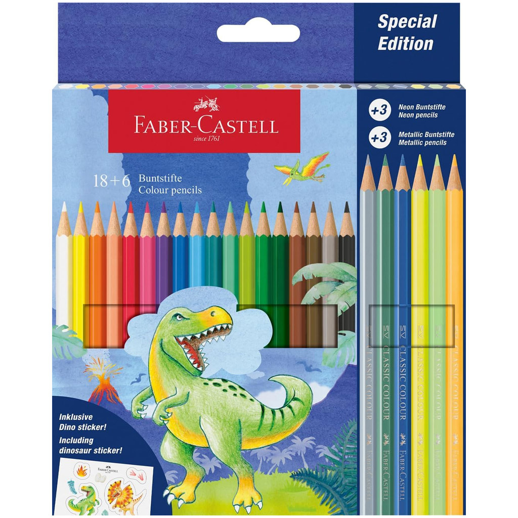 Faber-Castell: Dinosaurier-Farbstift-Set 18+6 Stück
