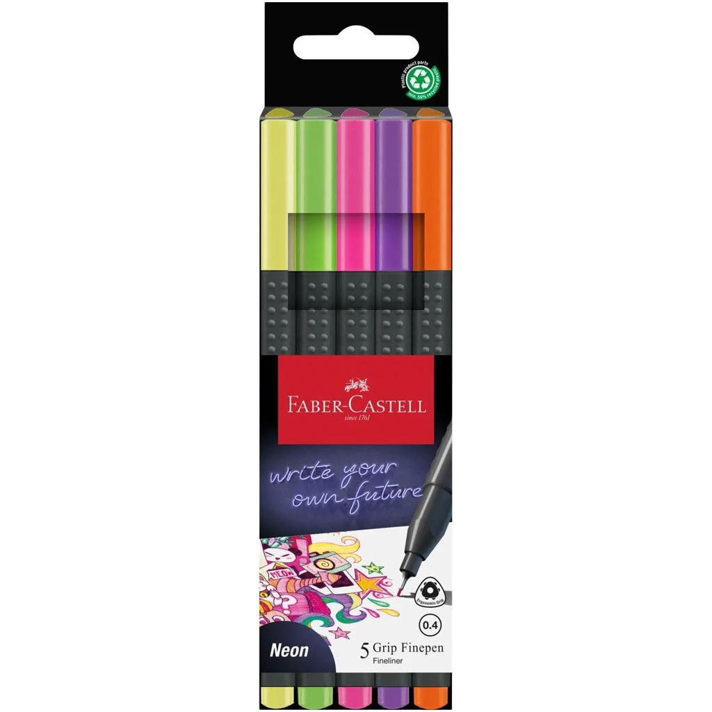 Faber-Castell: Grip Neon 0,4 mm Fineliner-Set, 5 Stück