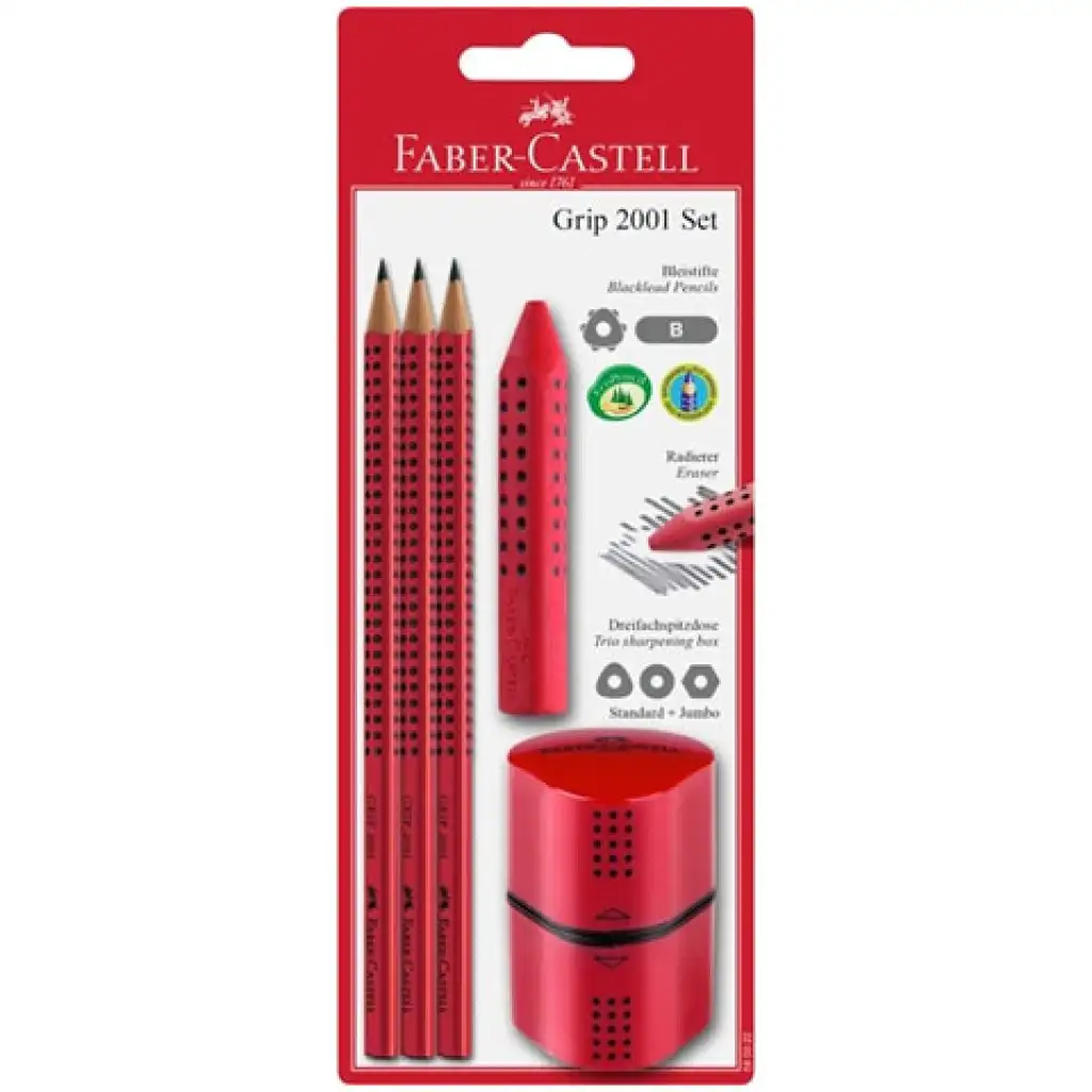 Faber-Castell: Grip rotes Schreibwarenset mit Spitzer