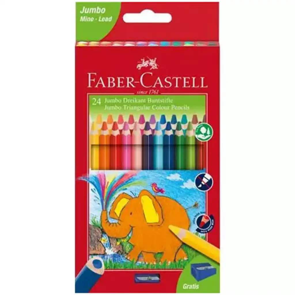 Faber-Castell: Jumbo 24er-Set dreieckige Buntstifte mit Anspitzer