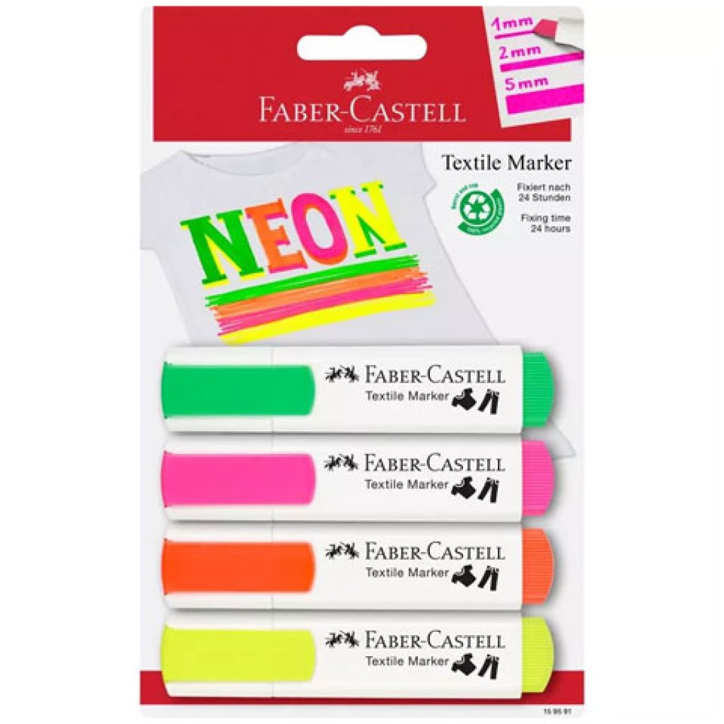 Faber-Castell: Neonfarbener Textilmarker-Set, 4 Stück