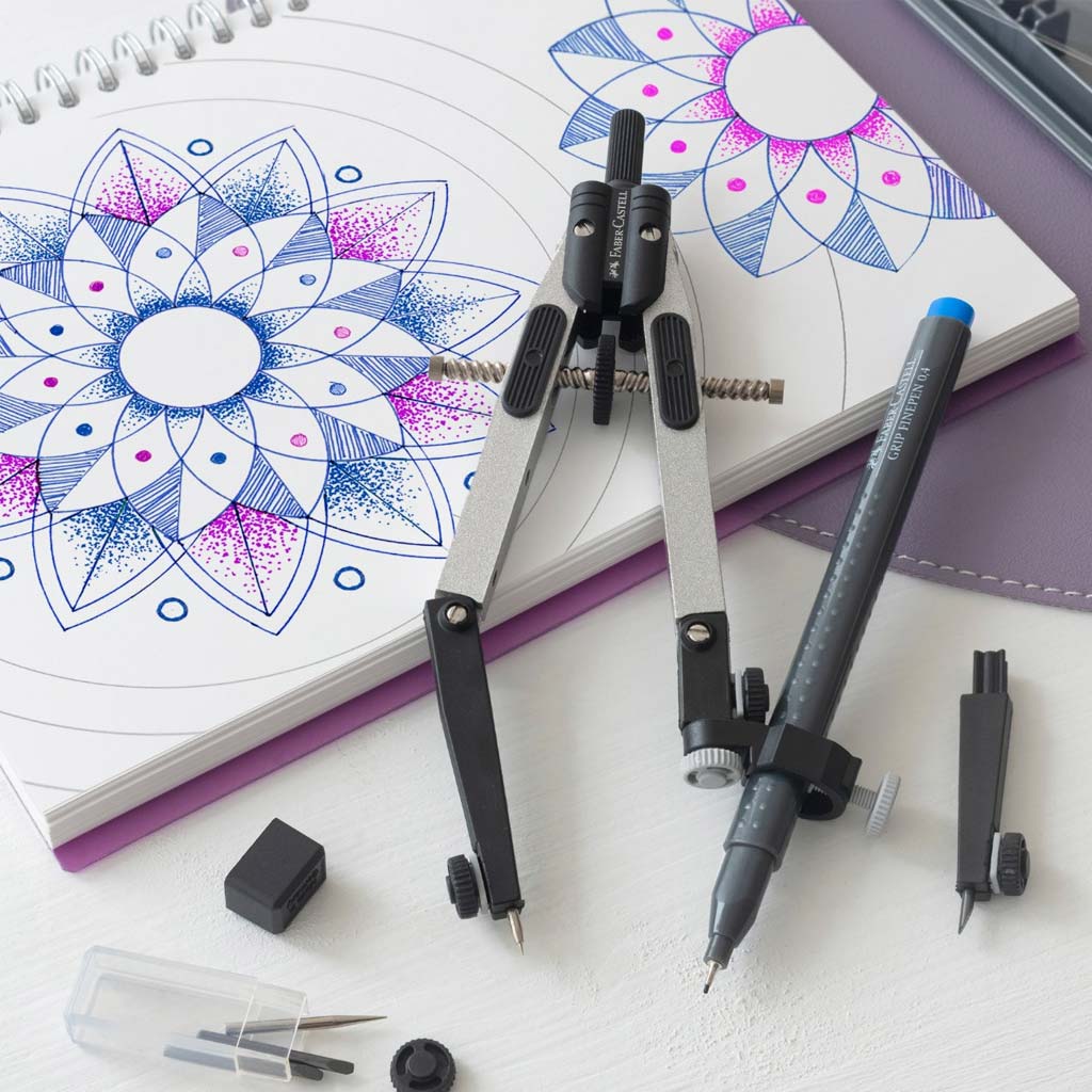 Faber-Castell: Schnellverstellbarer Zirkel-Set mit Universaladapter – in Silber kép 3