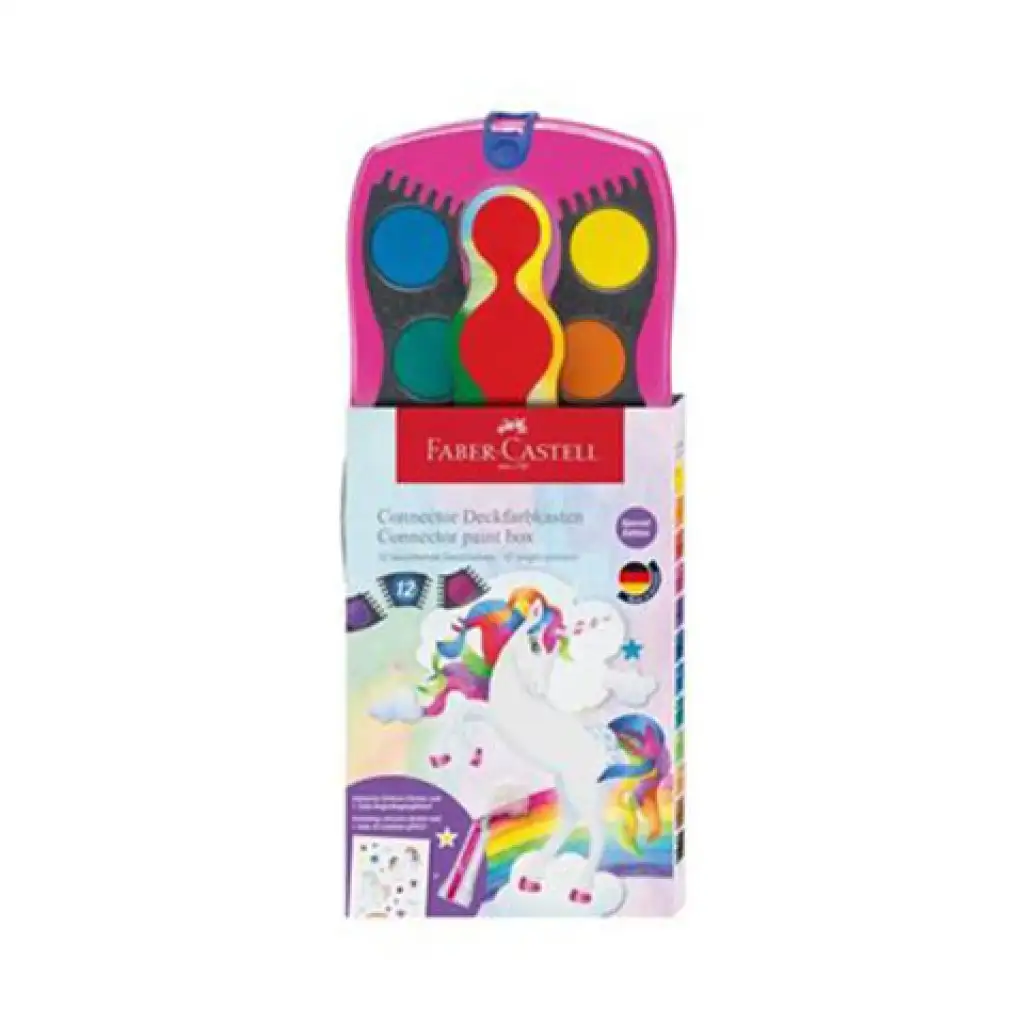 Faber-Castell: Wasserfarben 12er-Set mit Einhorn-Aufklebern und Regenbogenglitzer