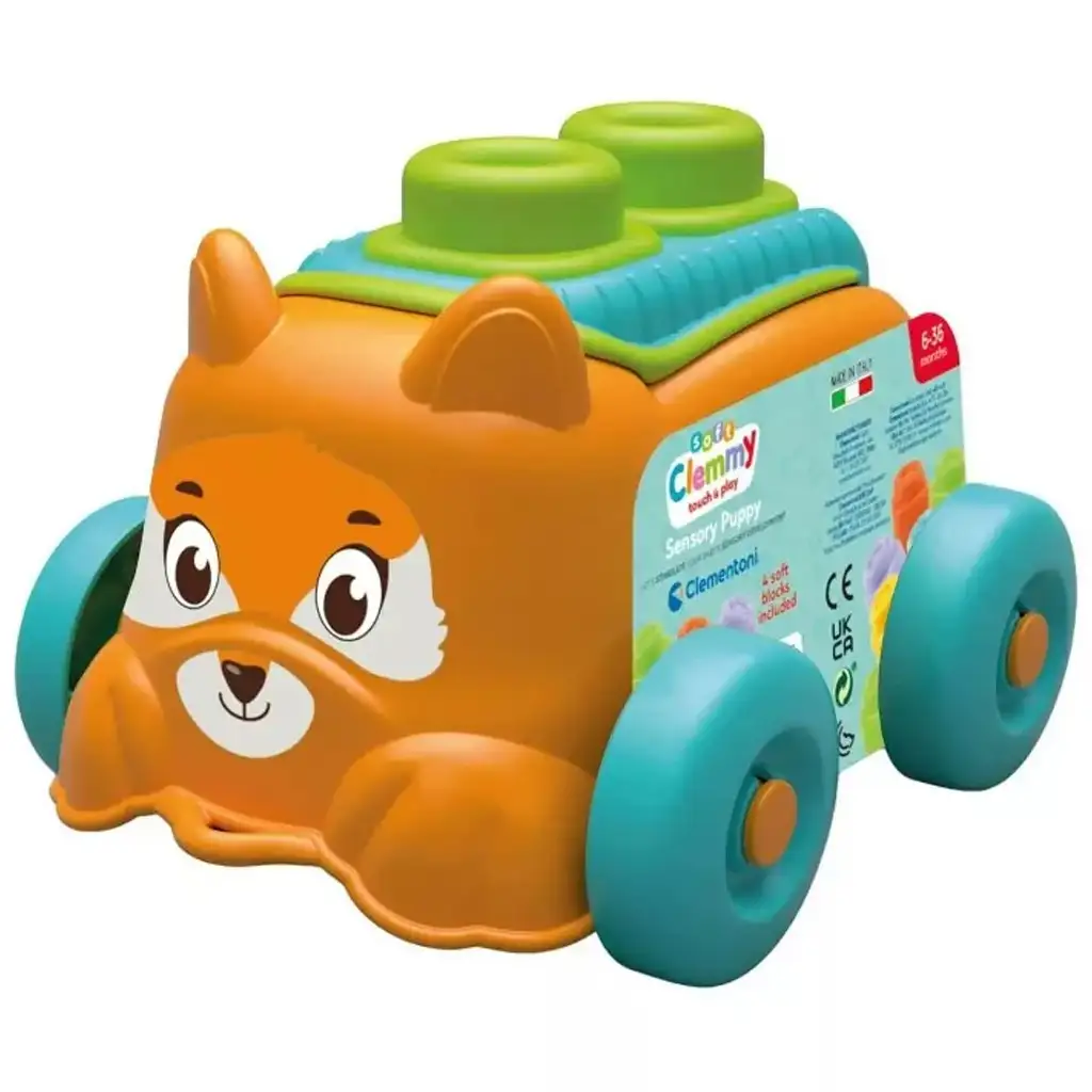 Fähigkeiten entwickelnde weiche Bausteine in einer rollenden Tierbox - Clementoni