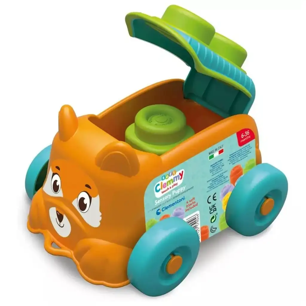 Fähigkeiten entwickelnde weiche Bausteine in einer rollenden Tierbox - Clementoni kép 3