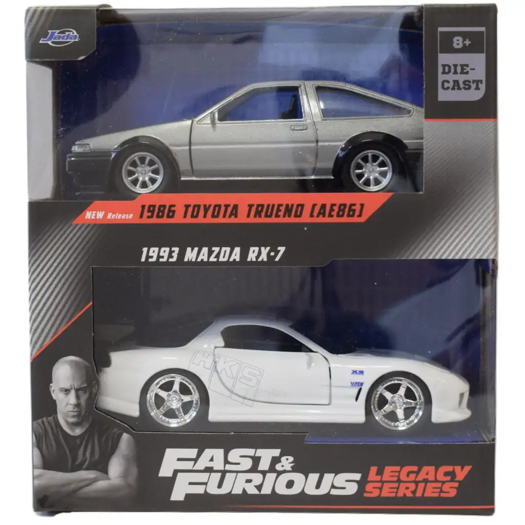 Fast & Furious: 1986 Toyota Trueno AE86 und 1993 Mazda RX-7 Automodell-Set 1/32 - Jada Toys kép 1