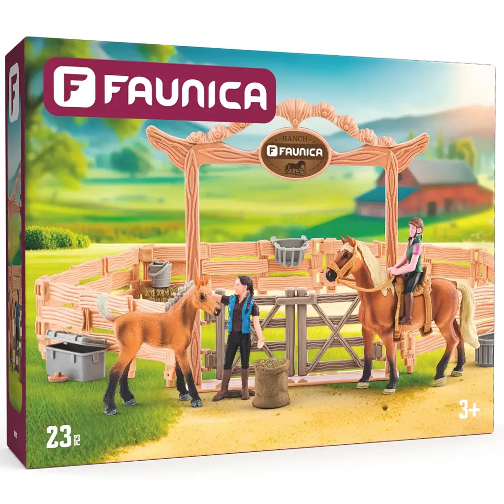 Faunica: Reitstall mit Pferden und Reitern 23-teiliges Spielset - Woodyland