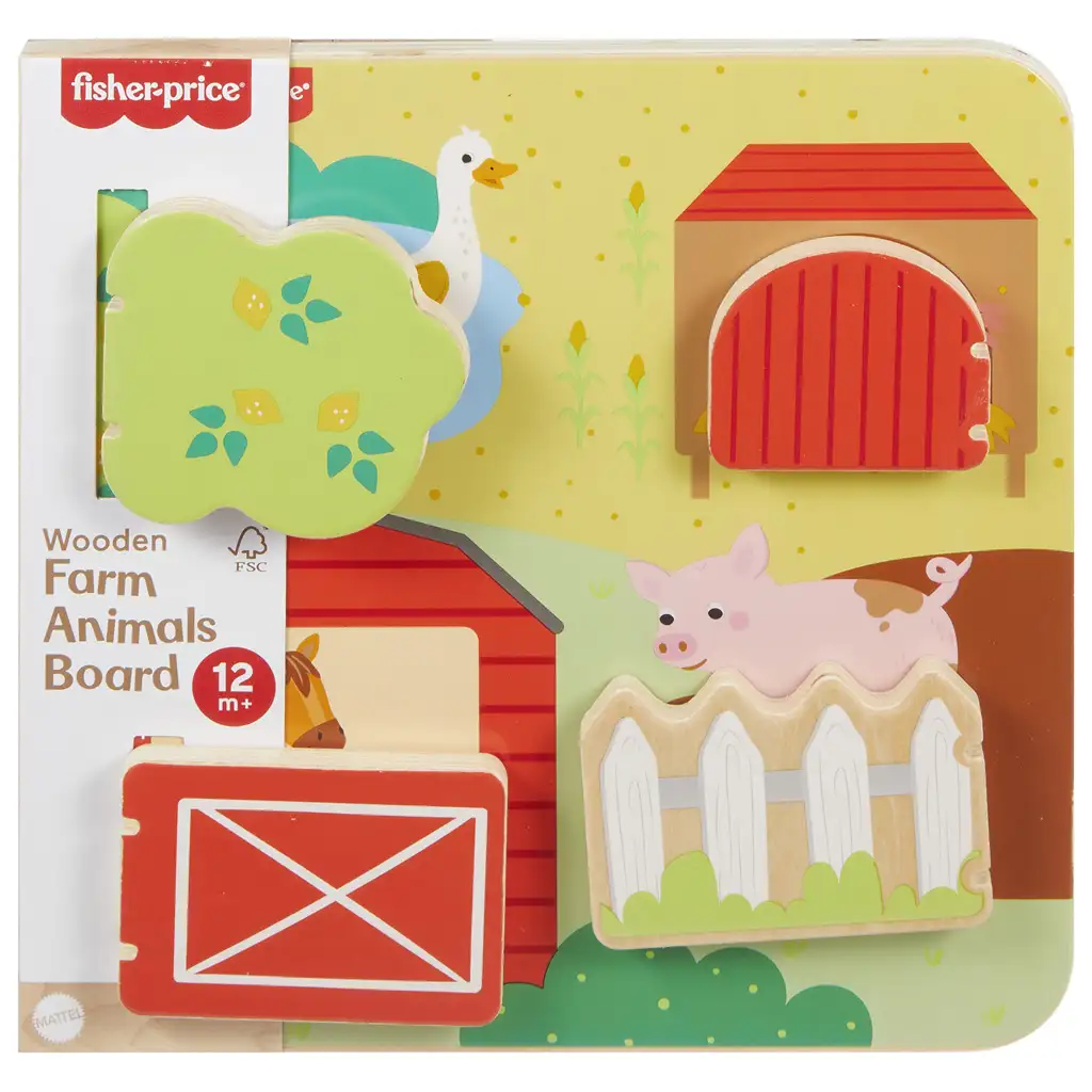 Fisher-Price: Wood Peek-a-Boo Farm Lernspielzeug - Mattel