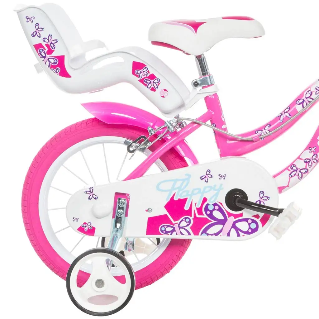 Flappy 16” Kinderfahrrad mit Korb und Puppensitz in Rosa-Weiß – Dino Bikes Fahrrad kép 4