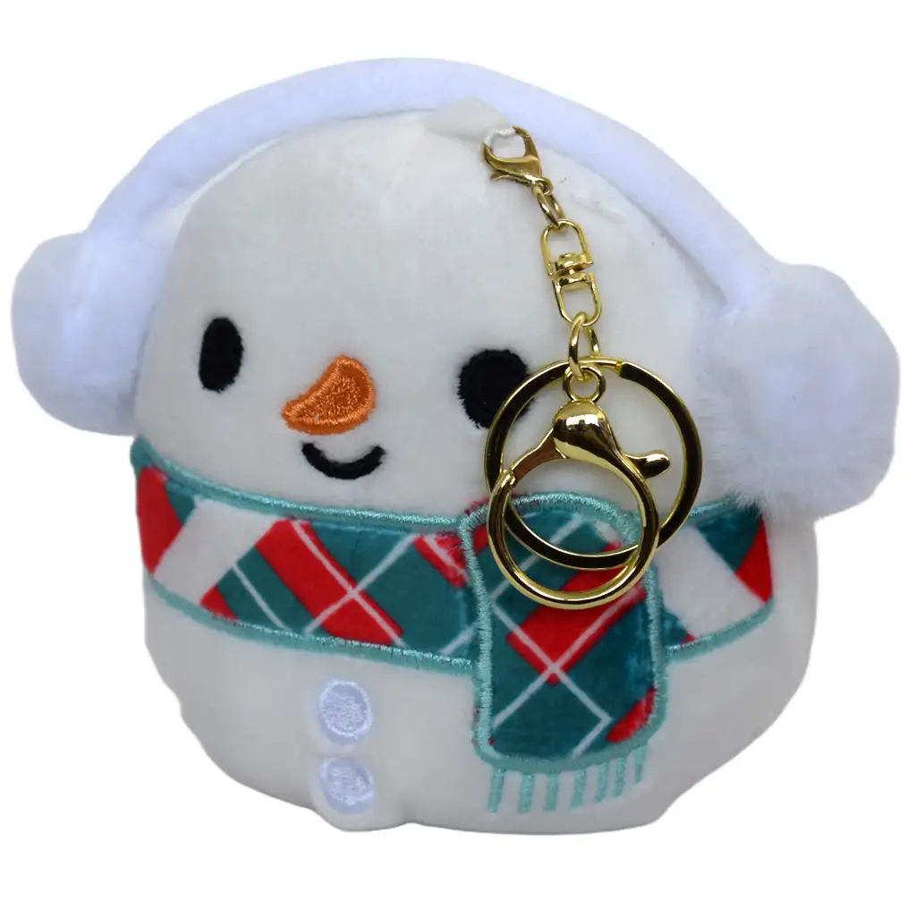Flauschiger Schneemann Plüsch-Schlüsselanhänger 12cm kép 3