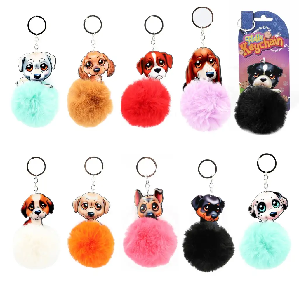 Fluffy Pom-Pom Hund Schlüsselanhänger in verschiedenen Varianten 1 Stk.