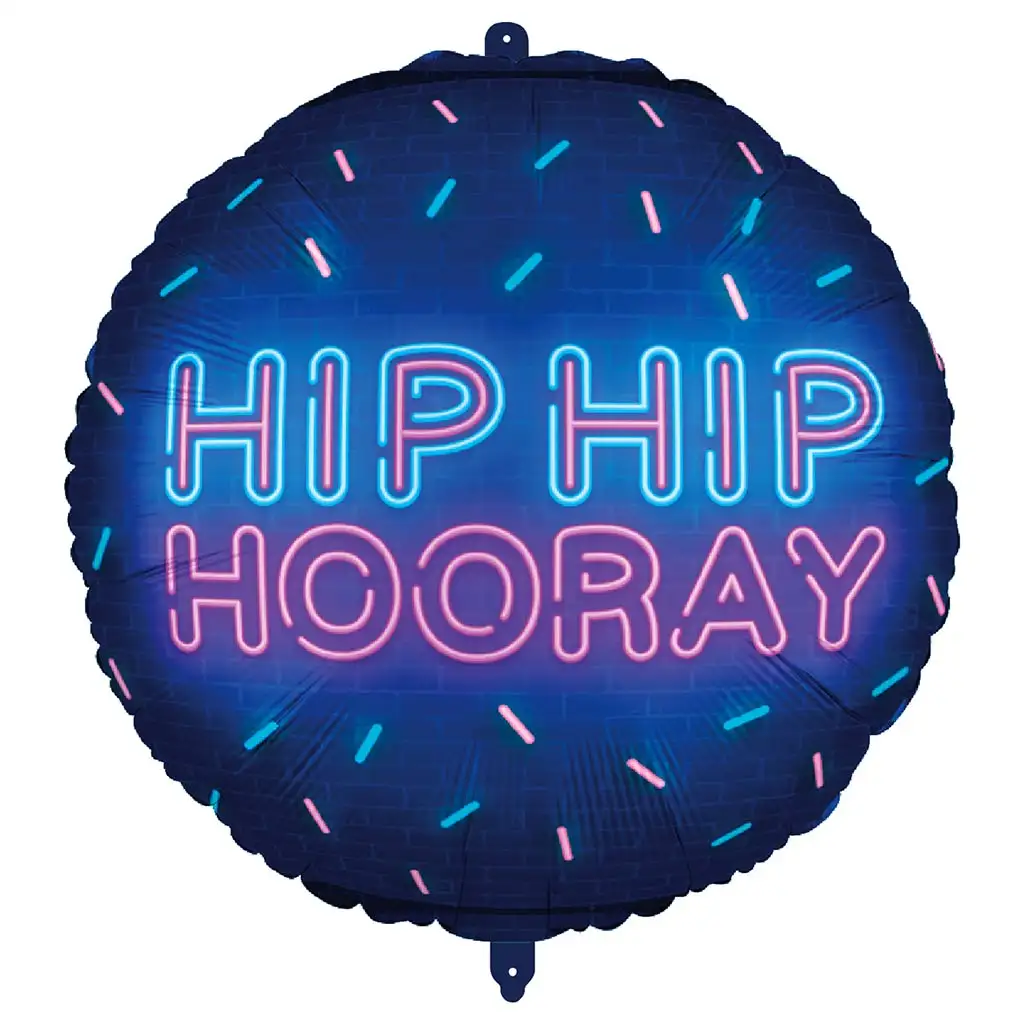Folienballon – „HIP HIP HOORAY” mit Neonaufschrift 46 cm