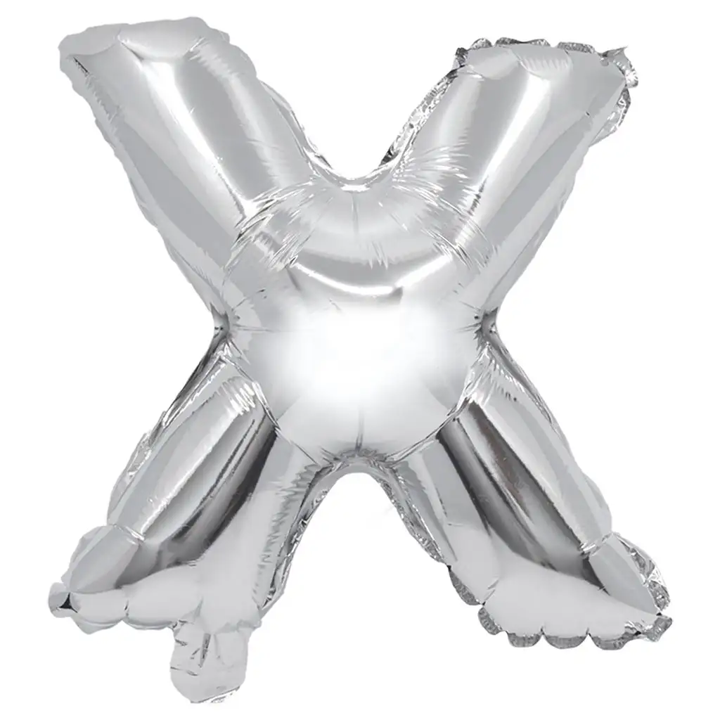Folienballon in Buchstabenform, Silber – Buchstabe X, 32 cm