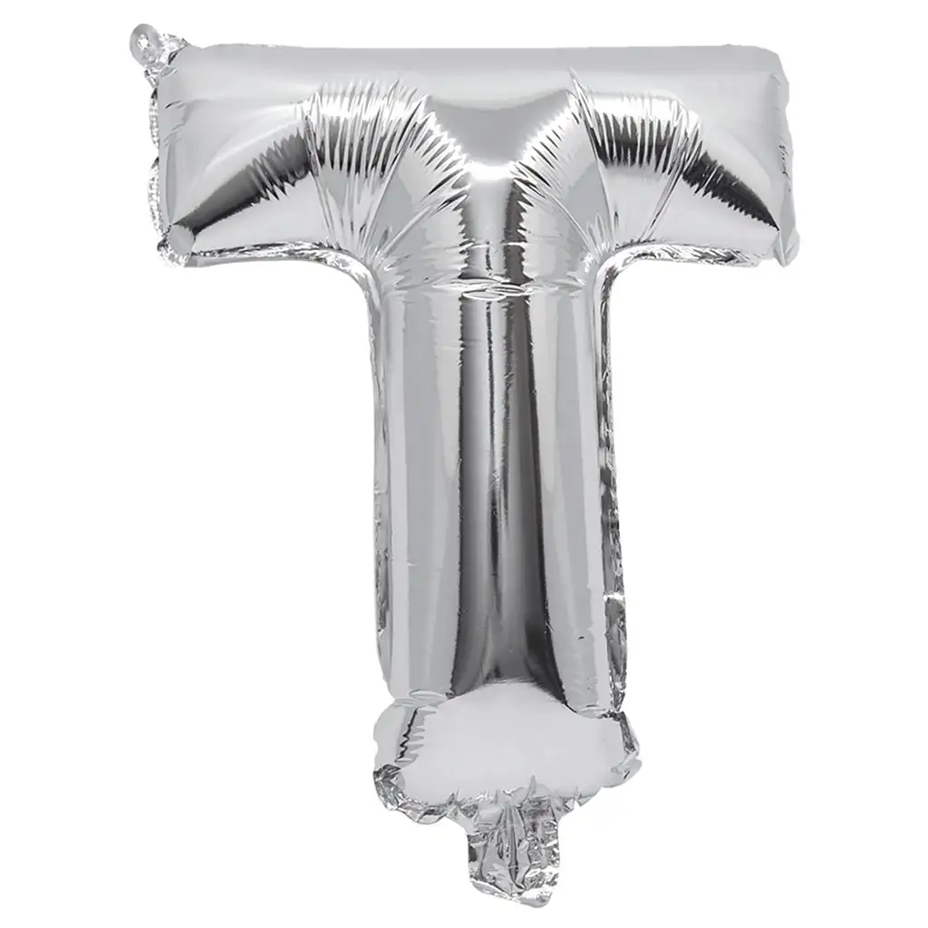 Folienballon in Buchstabenform in Silber – Buchstabe T, 32 cm