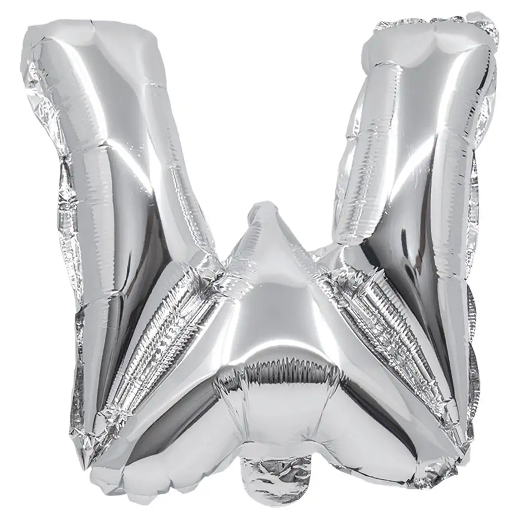Folienballon in Buchstabenform in Silber – Buchstabe W, 32 cm