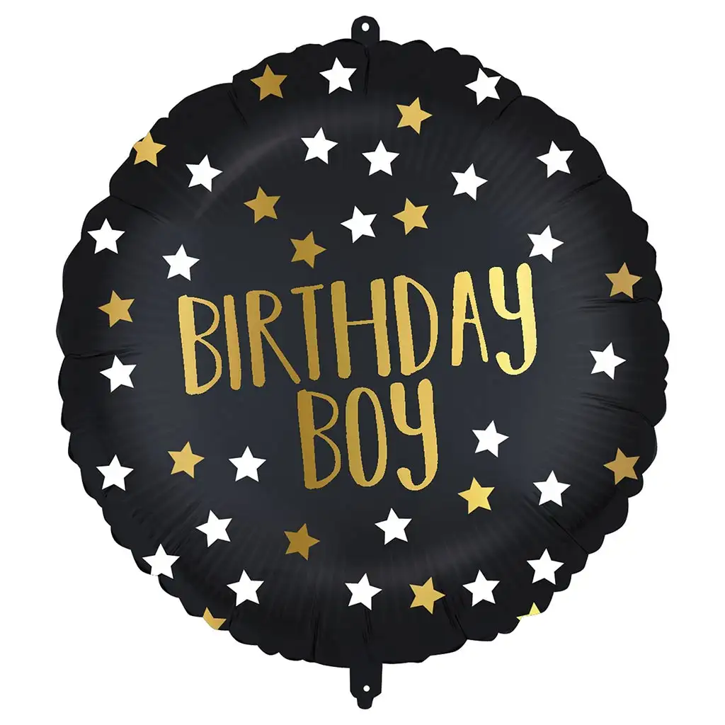 Folienballon zum Geburtstag – mit der Aufschrift „Birthday Boy“, schwarz-gold mit Sternen, 46 cm