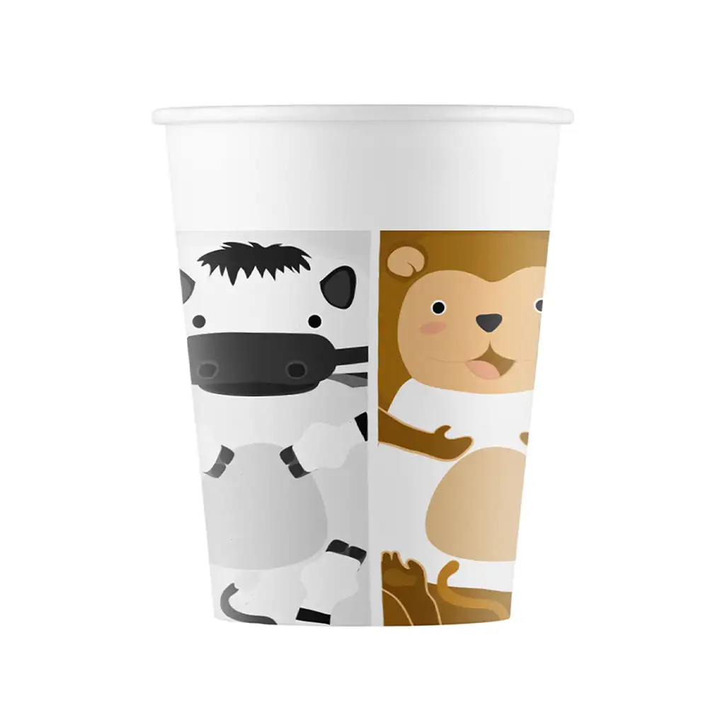 Fröhliche Tier-Pappbecher 8er-Set 200ml