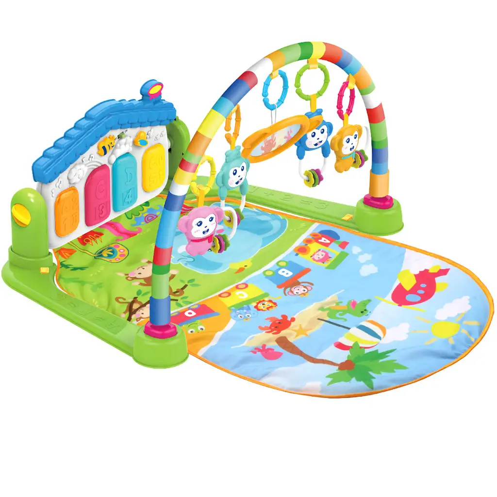 Fröhliche Tiere grüner Spielteppich mit Baby-Klavier 64x78cm kép 3