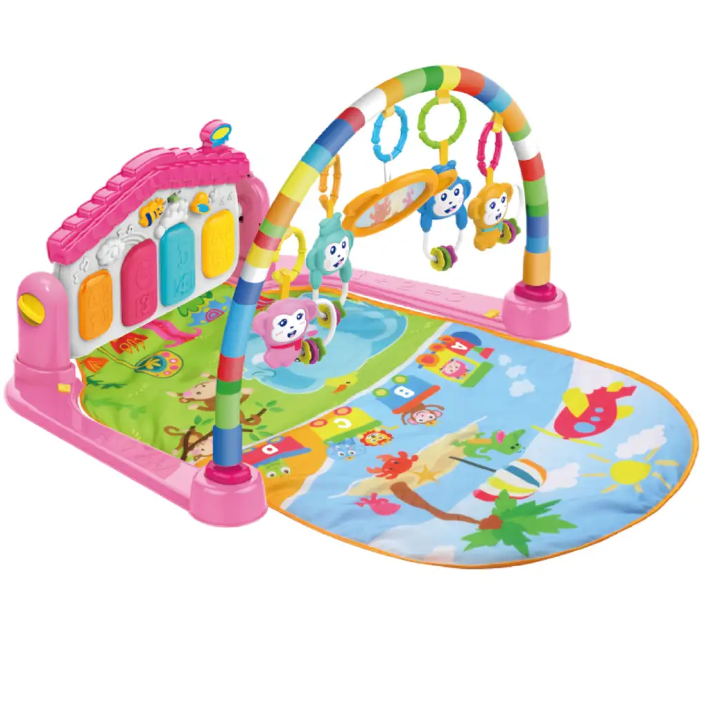 Fröhliche Tiere rosa Spielmatte mit Babyklavier 64x78cm kép 3