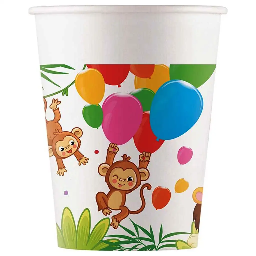 Fröhlicher Dschungel-Muster Pappbecher 8er-Set 200ml