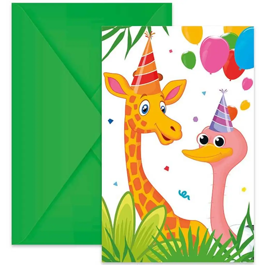 Fröhliches Dschungel-Muster Party-Einladung mit Umschlag 6er-Set