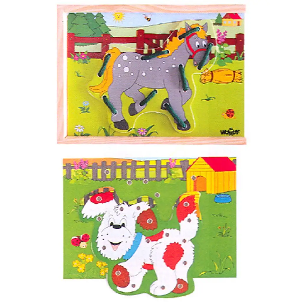 Holzbild mit Tieren zum Auffädeln kép 2