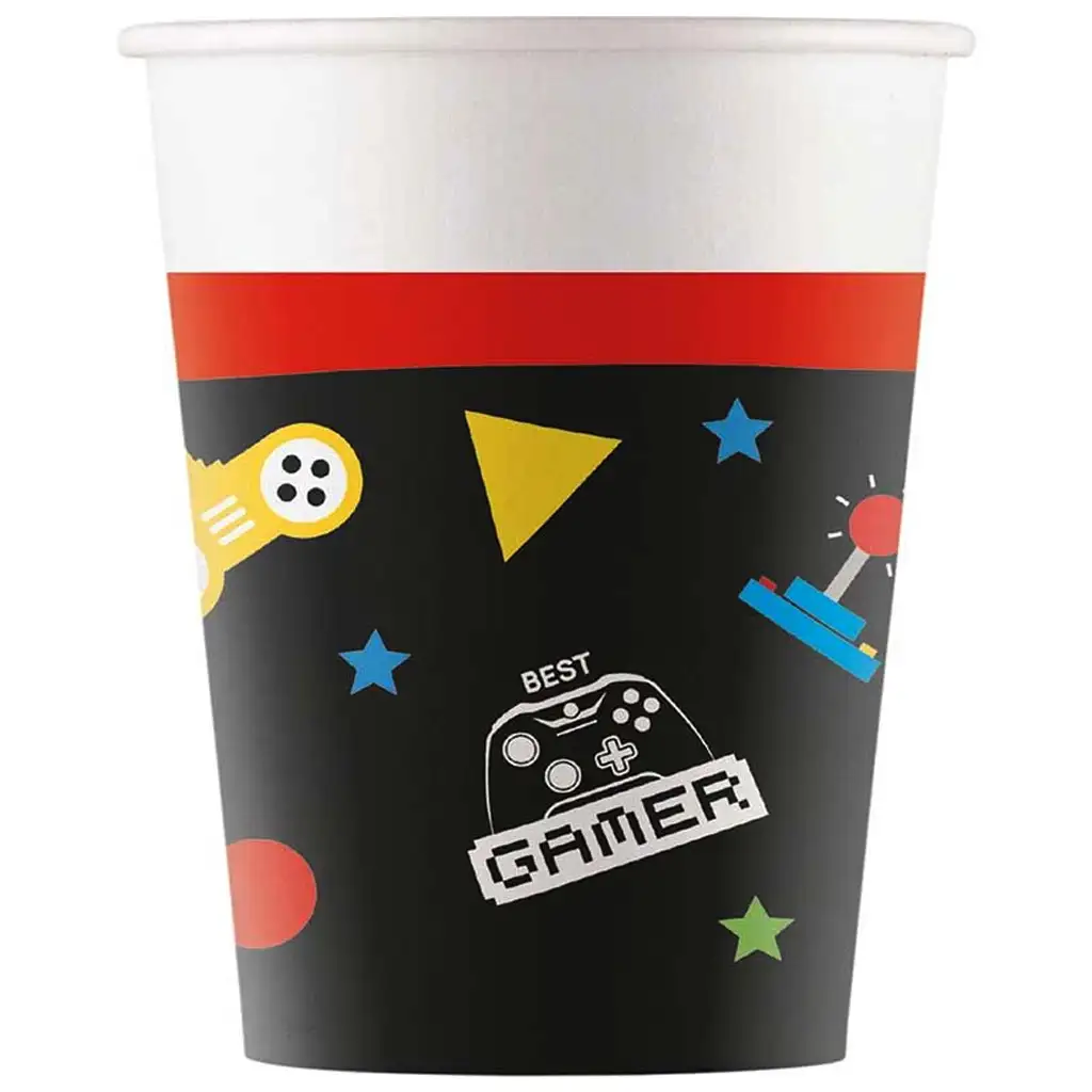 Gamer-Motiv-Pappbecher 8er-Set 200ml