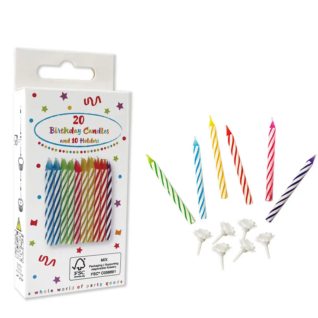Geburtstagskerzen mit klassischem Spiralmuster, 20er-Set
