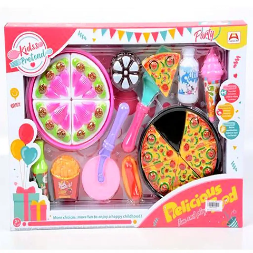 Geburtstagsparty-Menüset mit Kuchen und Pizza