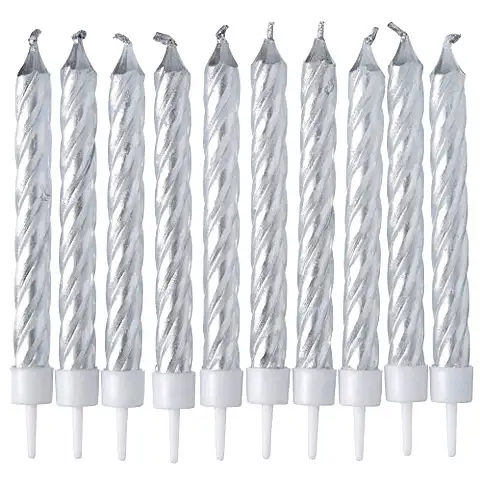 Gedrehte silberfarbene Kerze 10er-Set kép 2