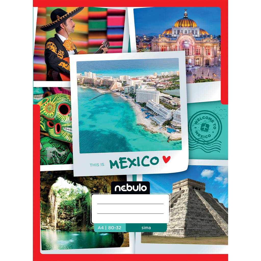 Geheftetes, liniertes Heft mit Mexiko-Muster, 80 Blatt, 32 Seiten, A4