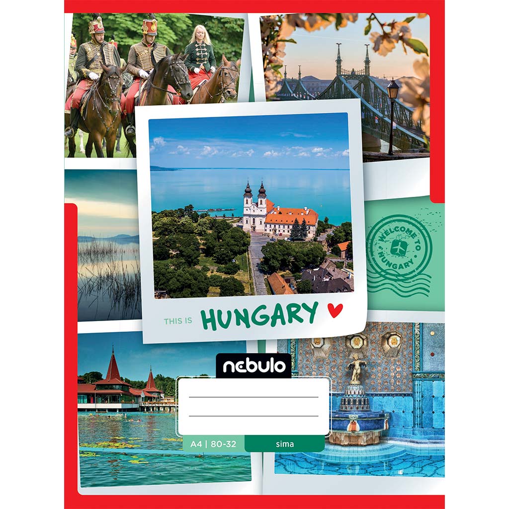 Geheftetes, liniertes Heft mit Ungarn-Motiv, 80 Blatt, 32 Zeilen, A/4