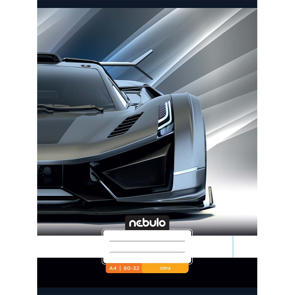 Geheftetes, liniertes Schulheft mit Sportwagen-Motiv, 80 Blatt, 32 Seiten, DIN A4