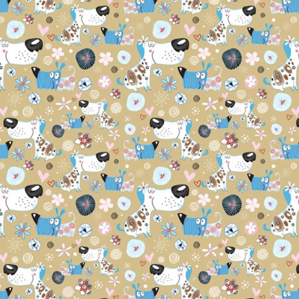 Geschenkpapier mit Pastellfarben und Hundemotiven, 100x70 cm