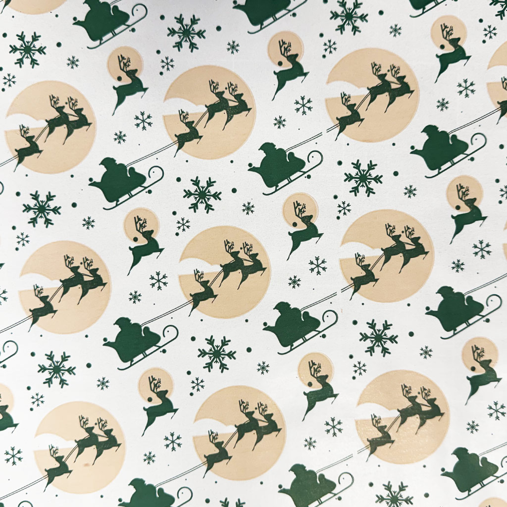 Geschenkpapier mit Weihnachtsmann und Rentieren, 200x70 cm